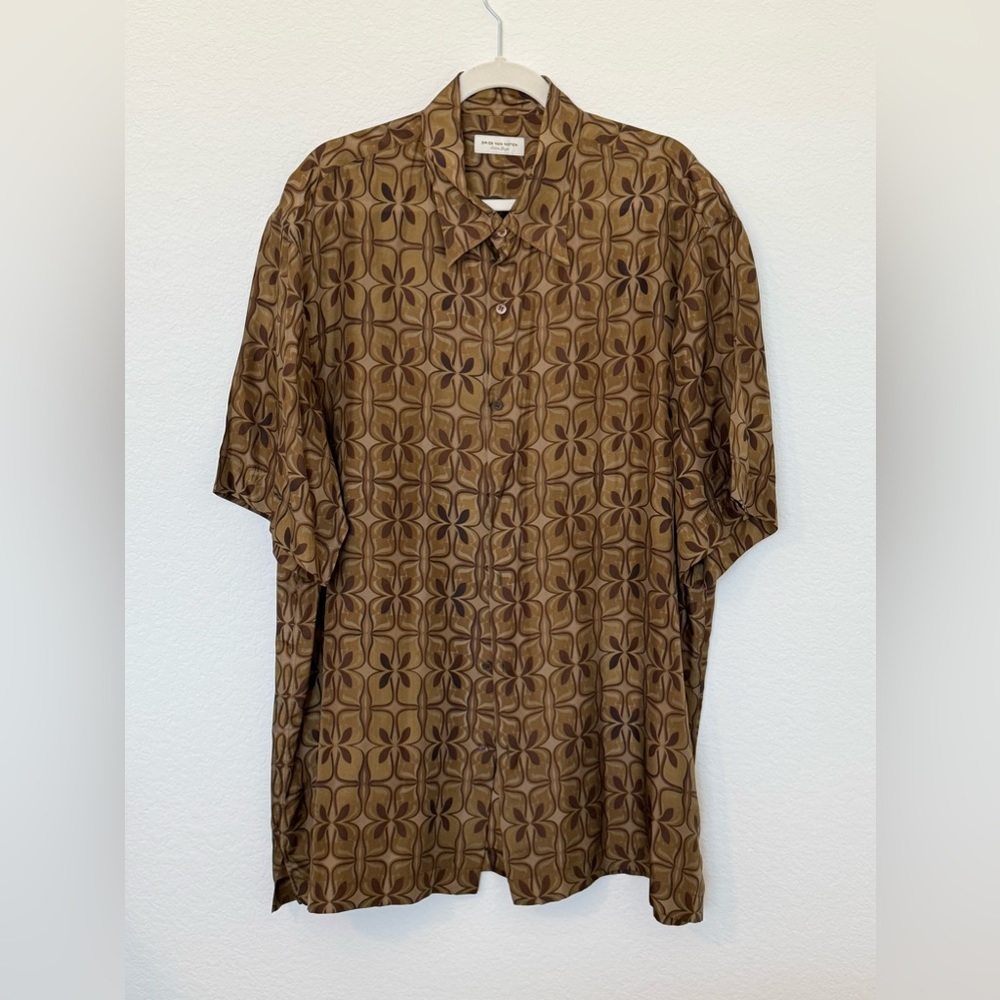 Dries Van Noten Brown Casual Button Down Shirt with Geometric Pattern